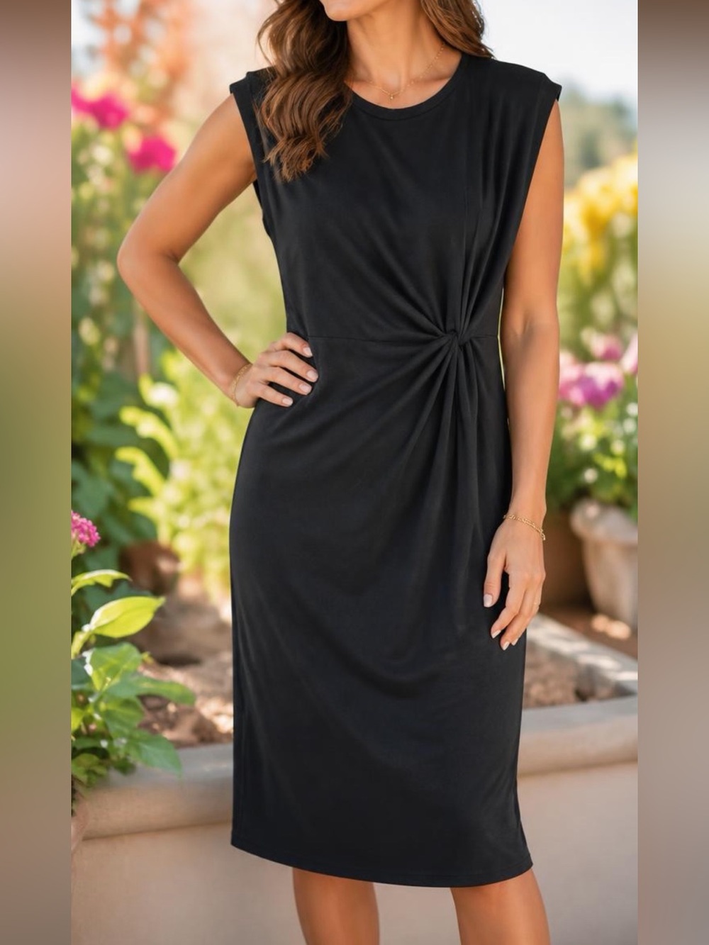 Nordstrom Rack Womens Black Midi Dress Sz XL Modal Blend Side Tie Knot So Soft